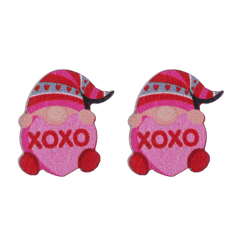 Wholesale Valentine's Day Bear Flowers Red Lips Cartoon Cake Wooden Earrings